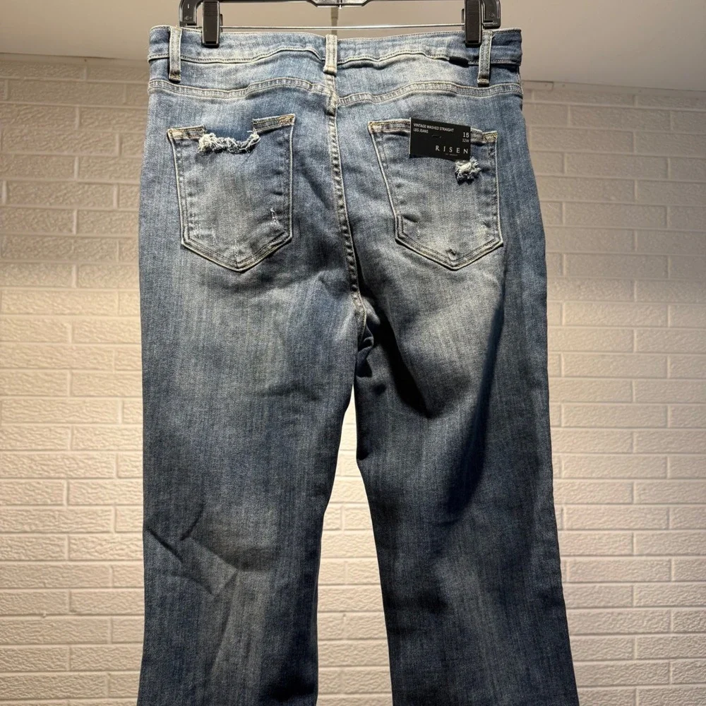 RISEN Los Angeles Women's Vintage Washed Straight Leg Ripped Distressed Jeans